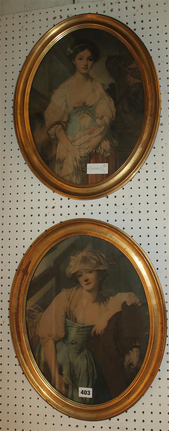 Pair of gilt framed oval figurative prints